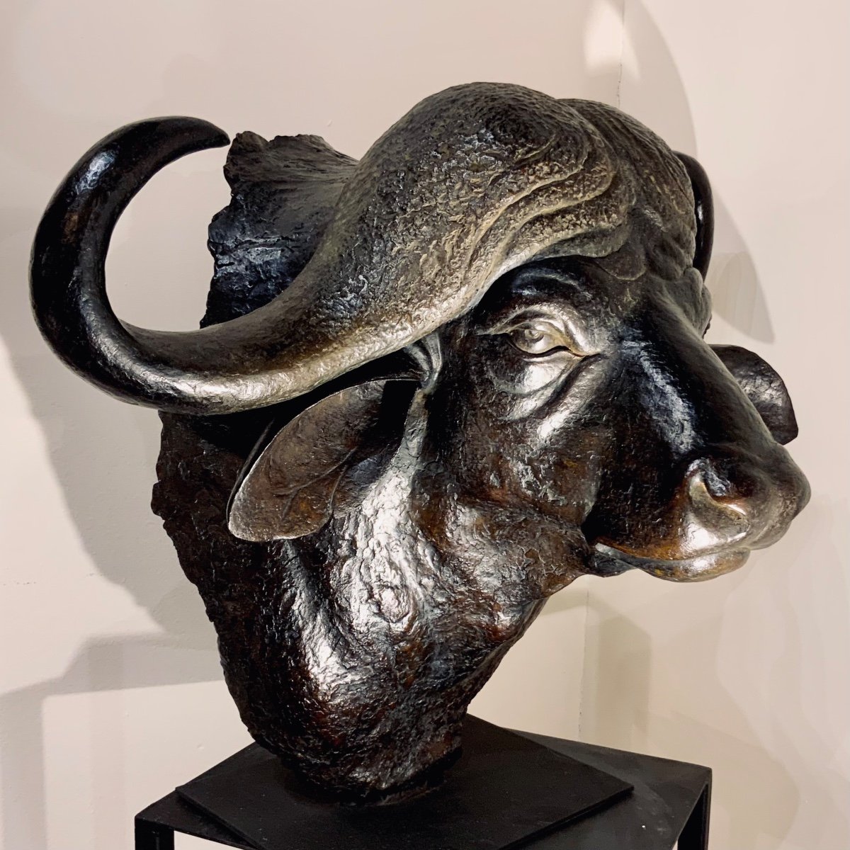Bronze Buffalo Bust By Florence Jacquesson Numbered 1/8 And Signed.-photo-4