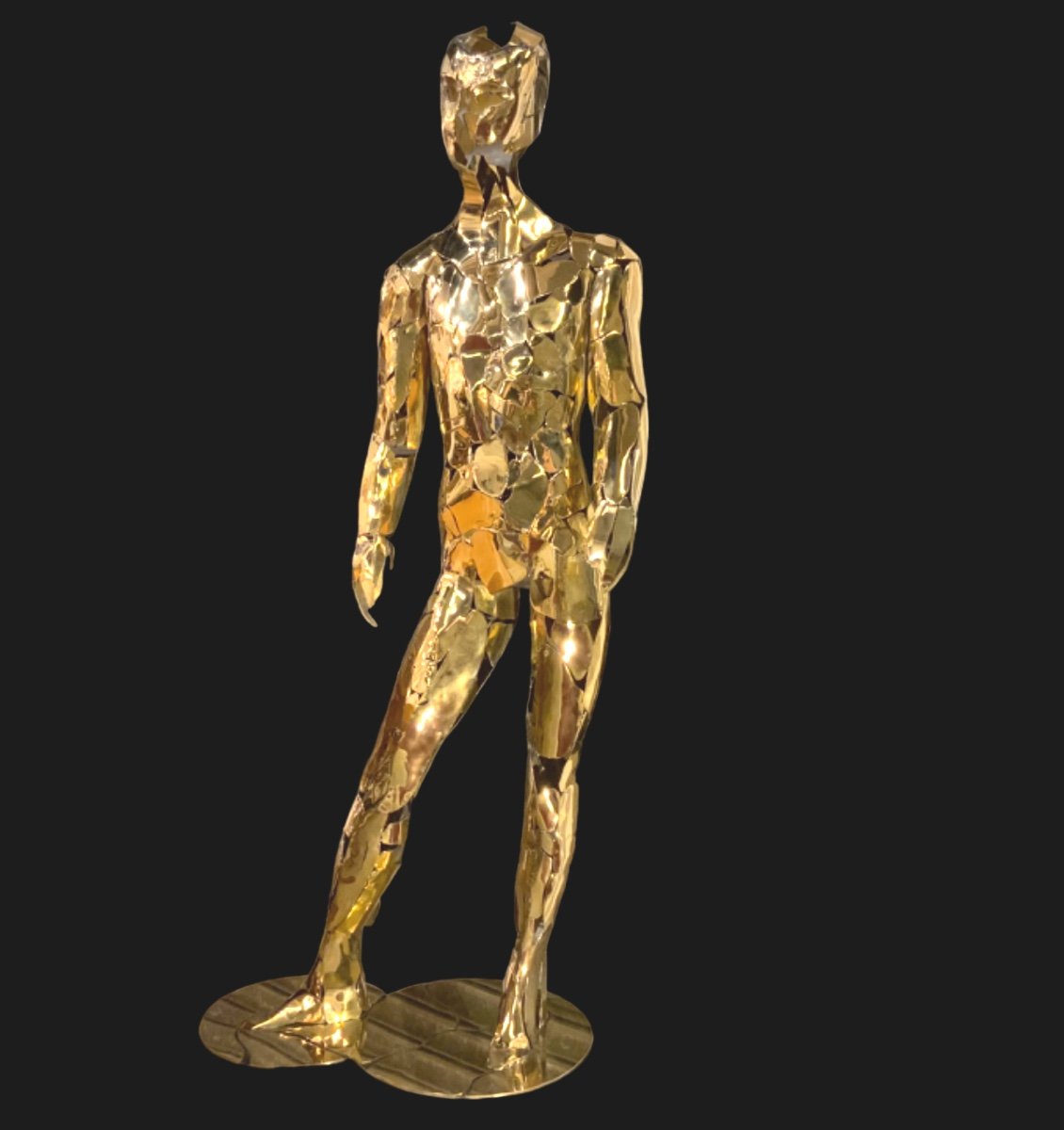 Life-size Brass Sculpture Of A Man, Unique Piece By Stéphane Lemeur-photo-2