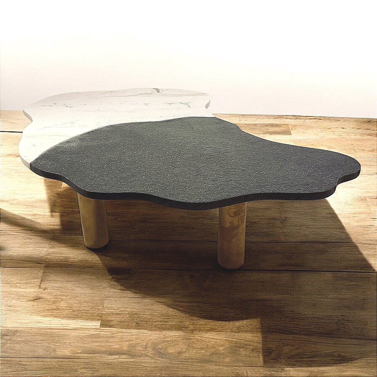 Table Basse Années 2000 En Marbre, Granit Et Laiton-photo-7