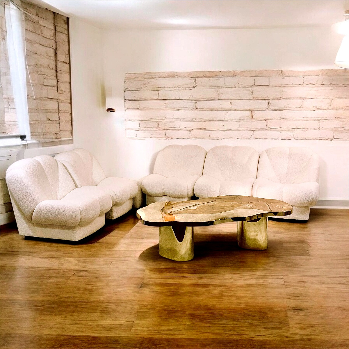 1970s Italian Living Room Set Including 5 Armless Chairs And 1 Coffee Table-photo-7