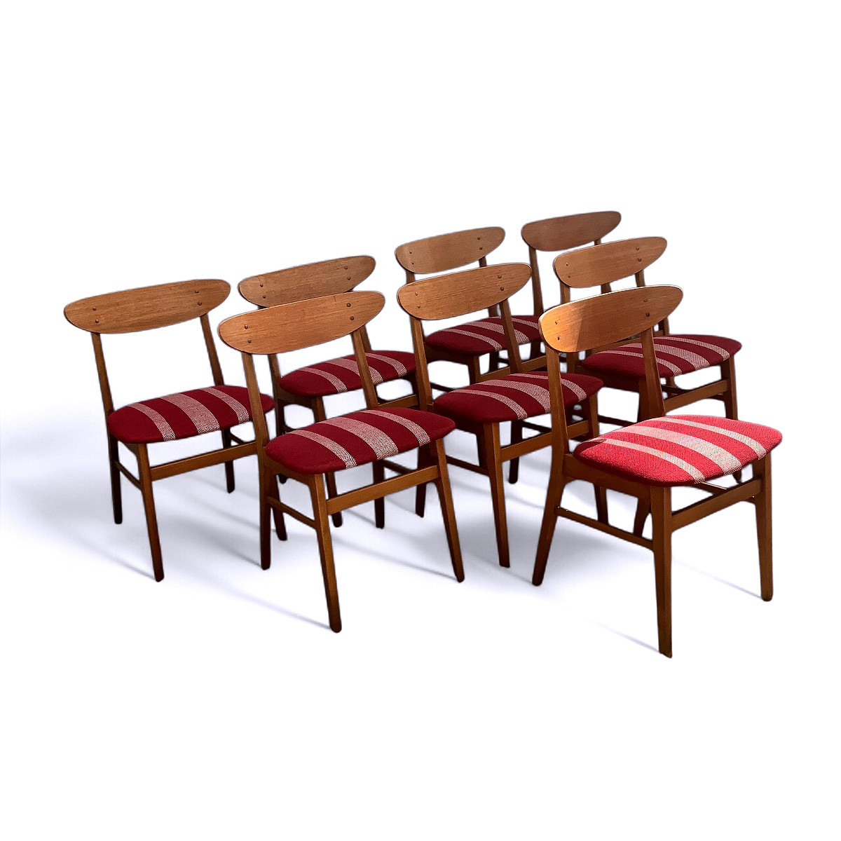 Série de 8 chaises design scandinave années 1960/70 en hêtre massif et teck-photo-3