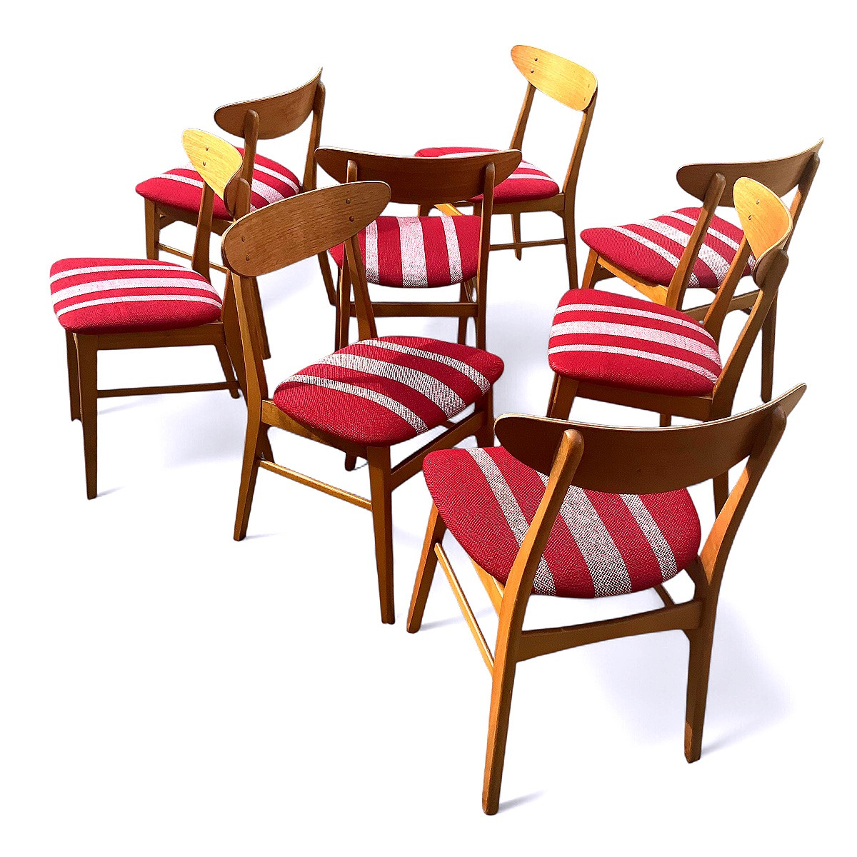 Série de 8 chaises design scandinave années 1960/70 en hêtre massif et teck-photo-4