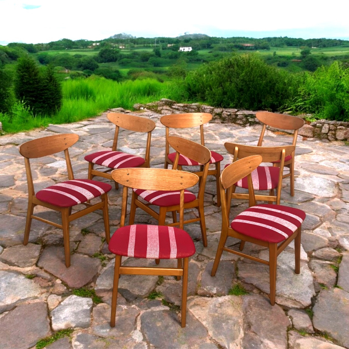 Série de 8 chaises design scandinave années 1960/70 en hêtre massif et teck-photo-1