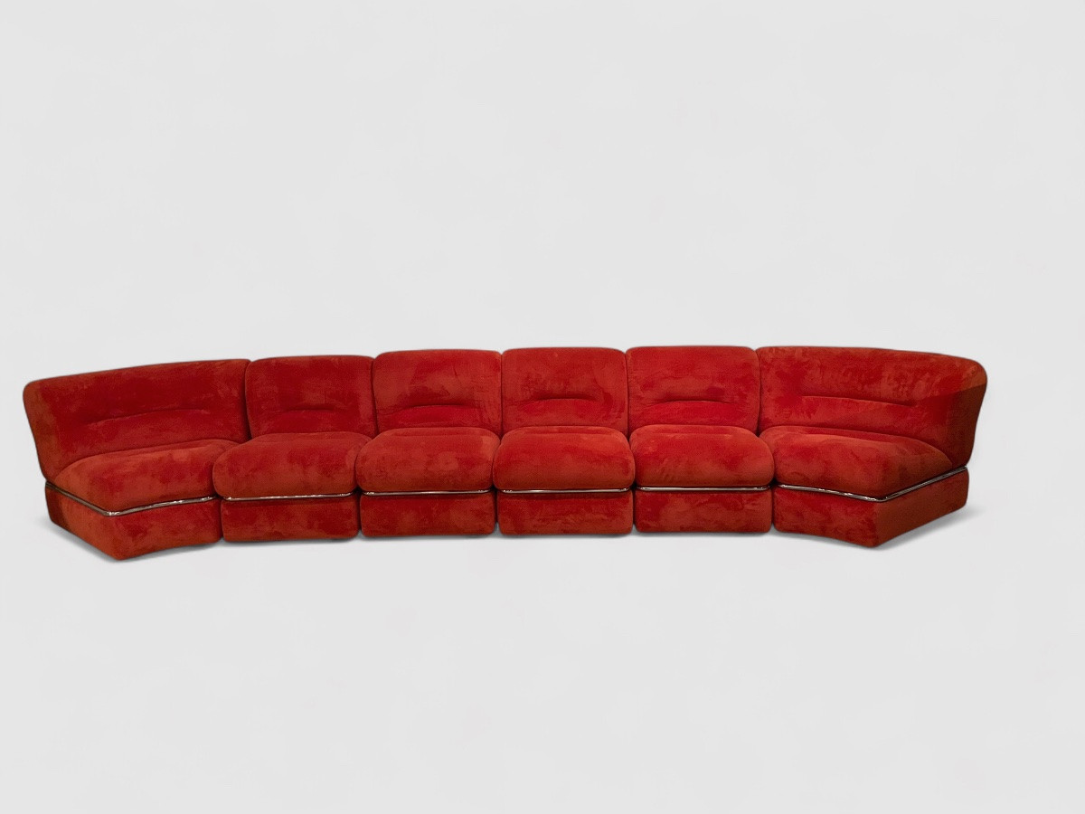 Grand canapé italien modulable années 1970 en tissu et chrome-photo-1