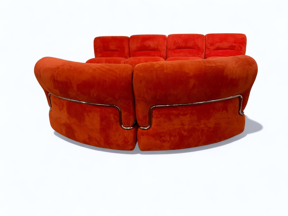 Grand canapé italien modulable années 1970 en tissu et chrome-photo-2