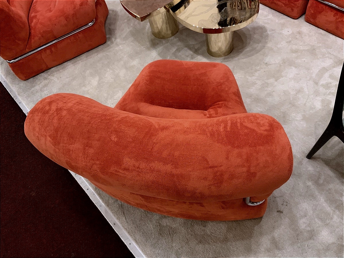 Grand canapé italien modulable années 1970 en tissu et chrome-photo-8