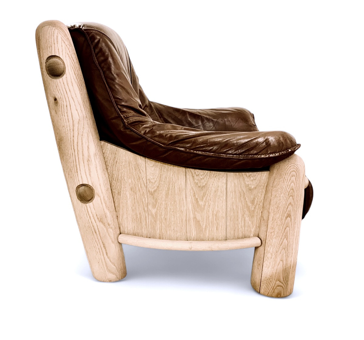 4 1950s/60s Oak And Leather Armchairs-photo-2