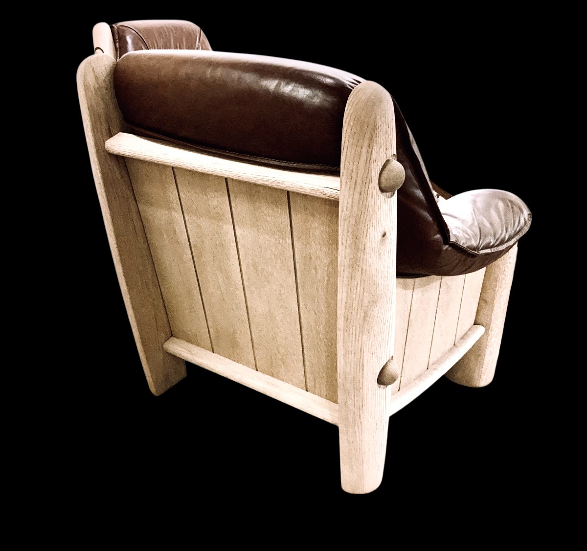 4 1950s/60s Oak And Leather Armchairs-photo-3