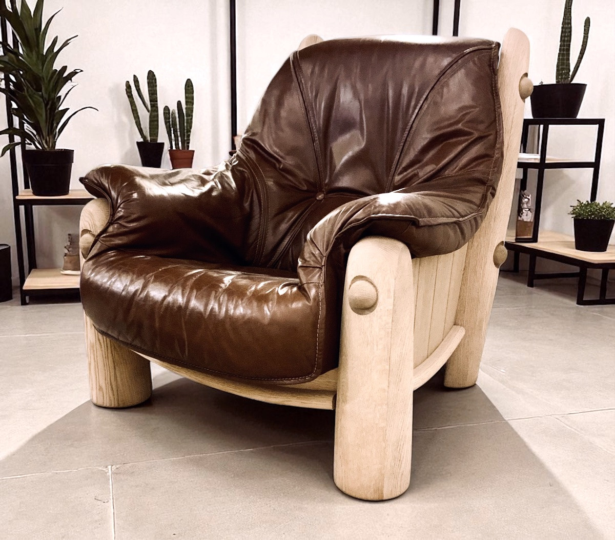 4 1950s/60s Oak And Leather Armchairs-photo-4