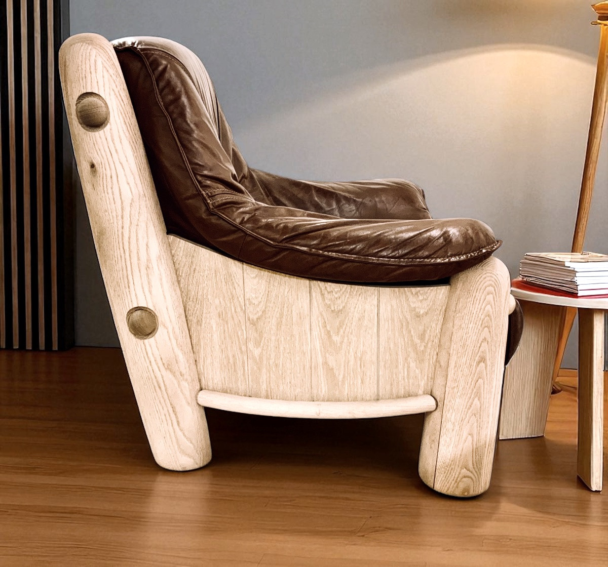 4 1950s/60s Oak And Leather Armchairs-photo-6