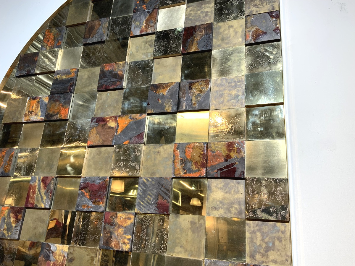 Panneau mural ovale en laiton et céramique de Stéphane Lemeur-photo-4