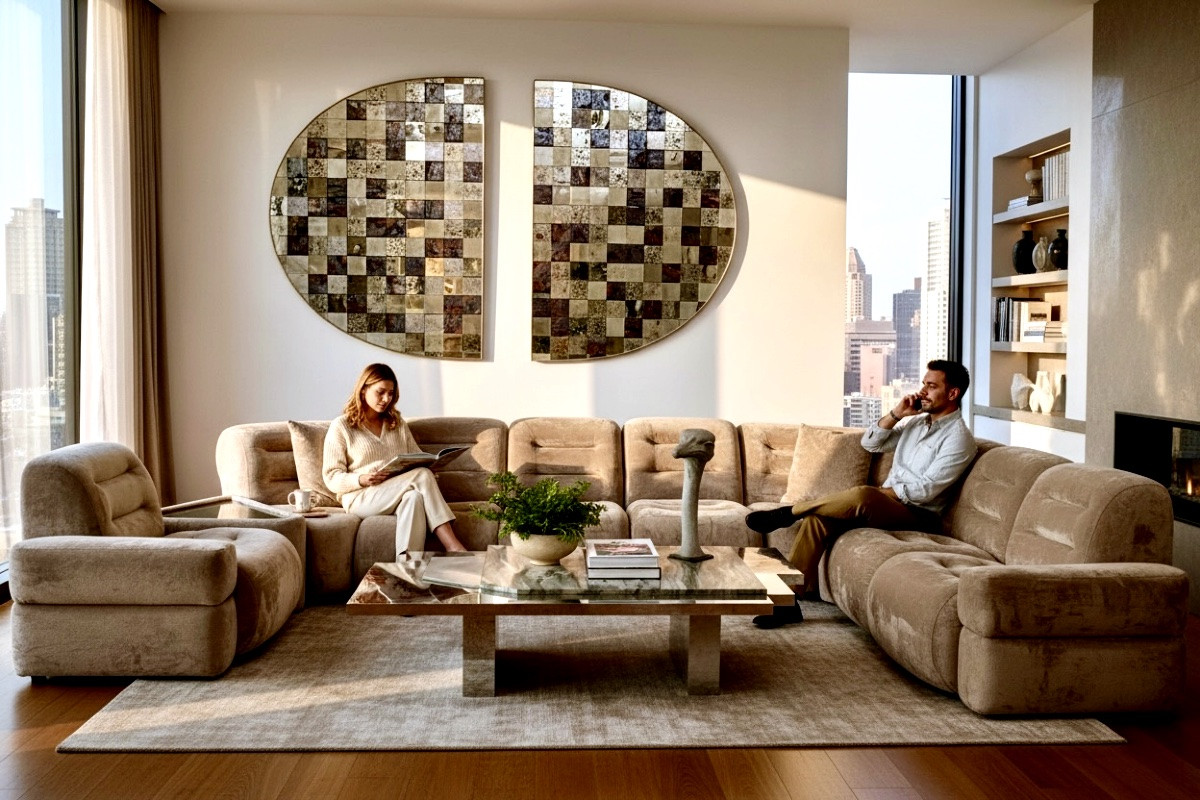 Panneau mural ovale en laiton et céramique de Stéphane Lemeur-photo-3