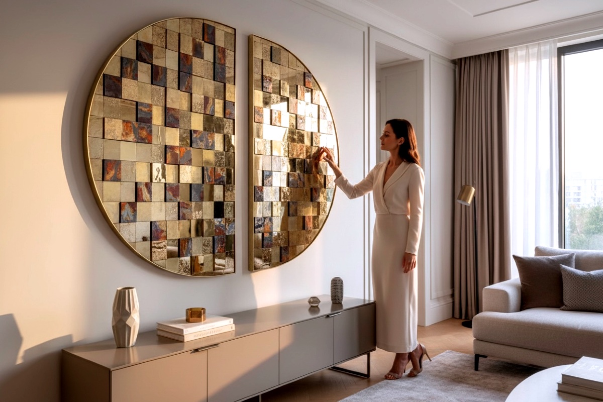 Panneau mural ovale en laiton et céramique de Stéphane Lemeur-photo-4