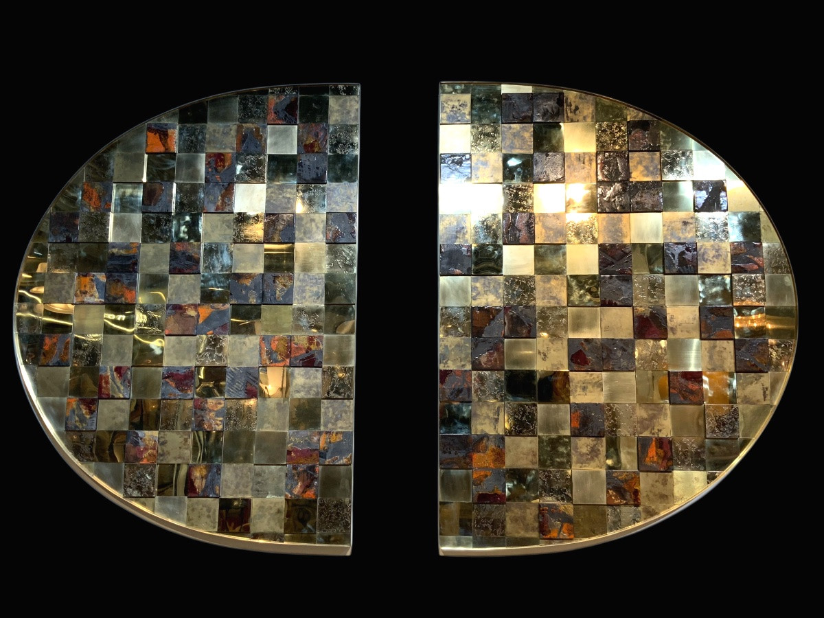 Panneau mural ovale en laiton et céramique de Stéphane Lemeur-photo-6