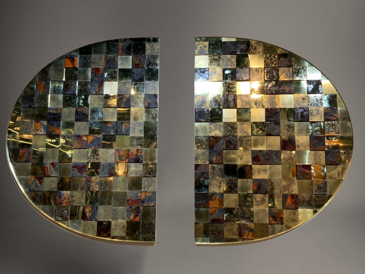 Panneau mural ovale en laiton et céramique de Stéphane Lemeur-photo-7