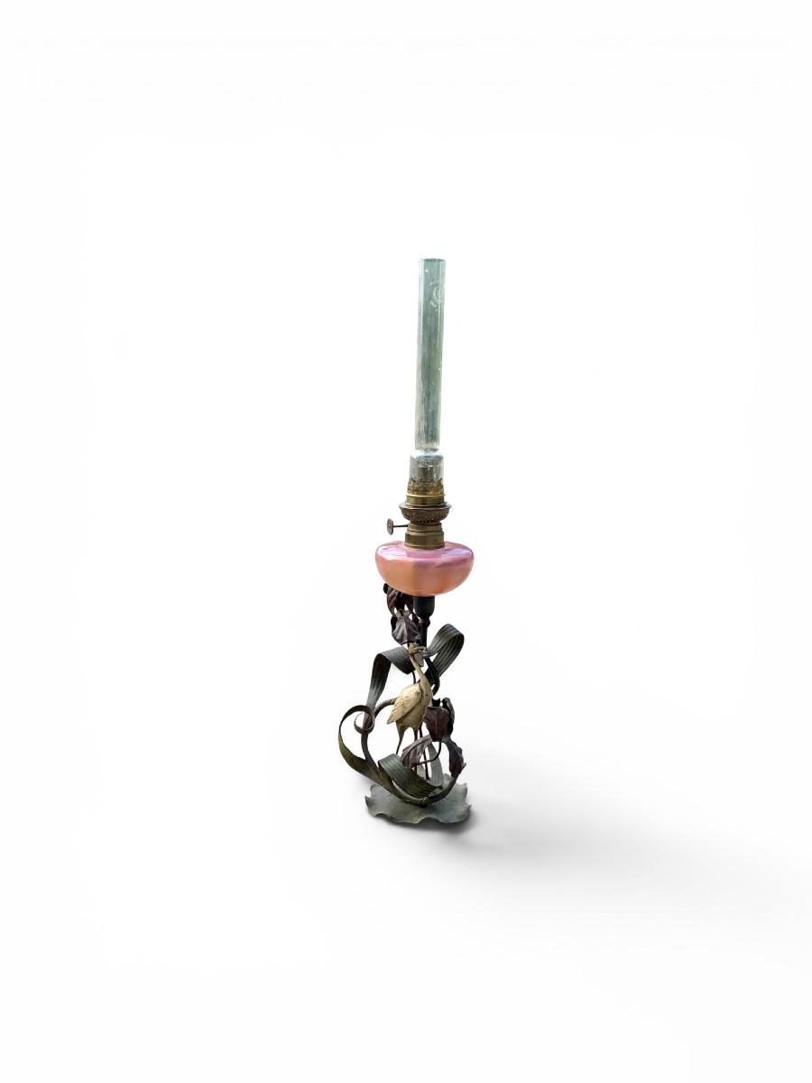 Art Nouveau Heron Oil Lamp-photo-2