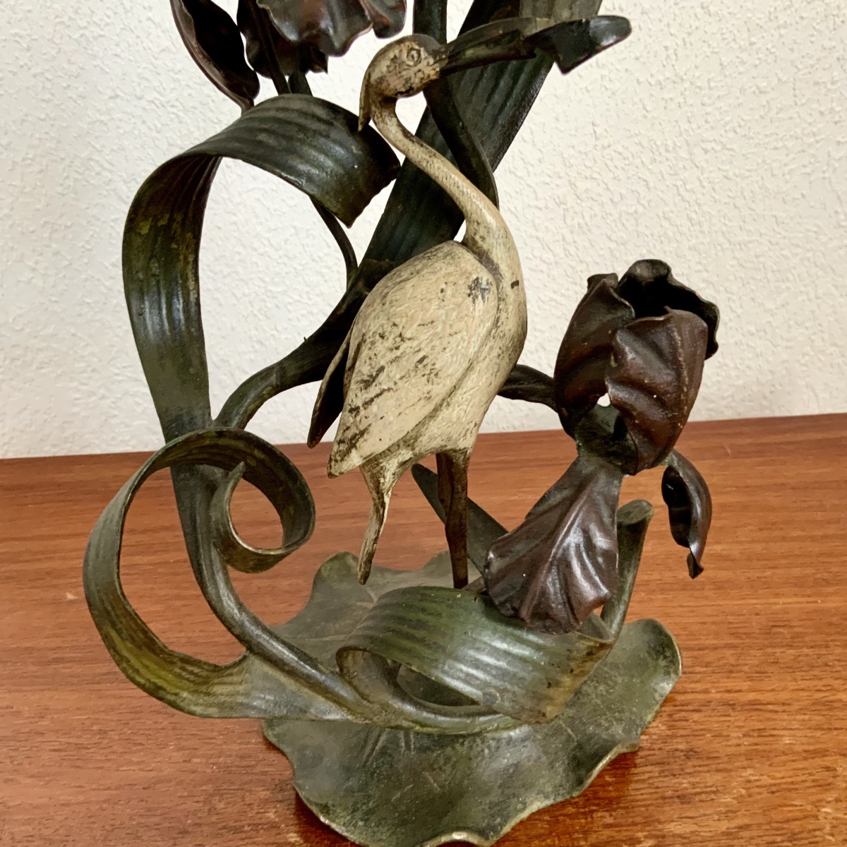 Art Nouveau Heron Oil Lamp-photo-3