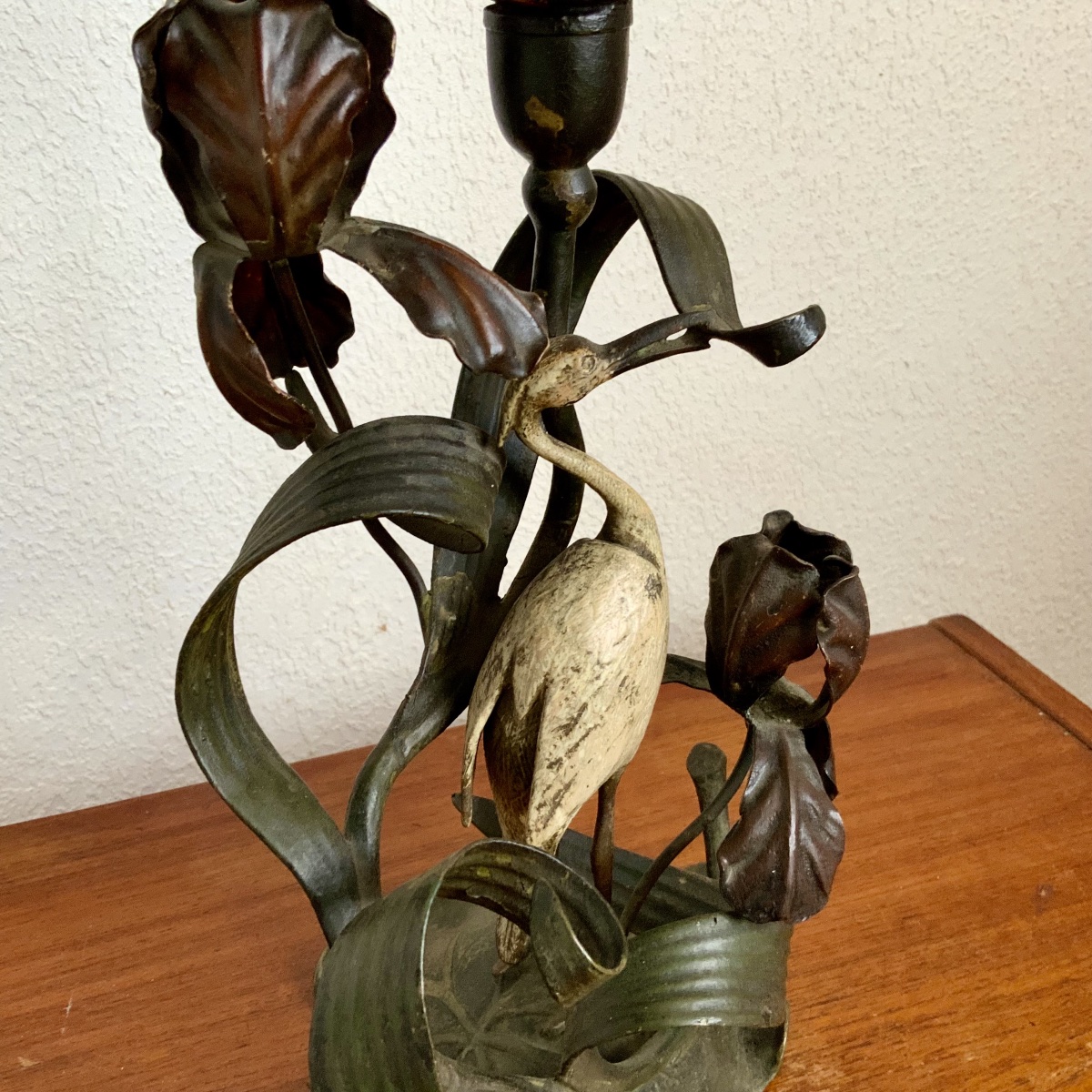 Art Nouveau Heron Oil Lamp-photo-4