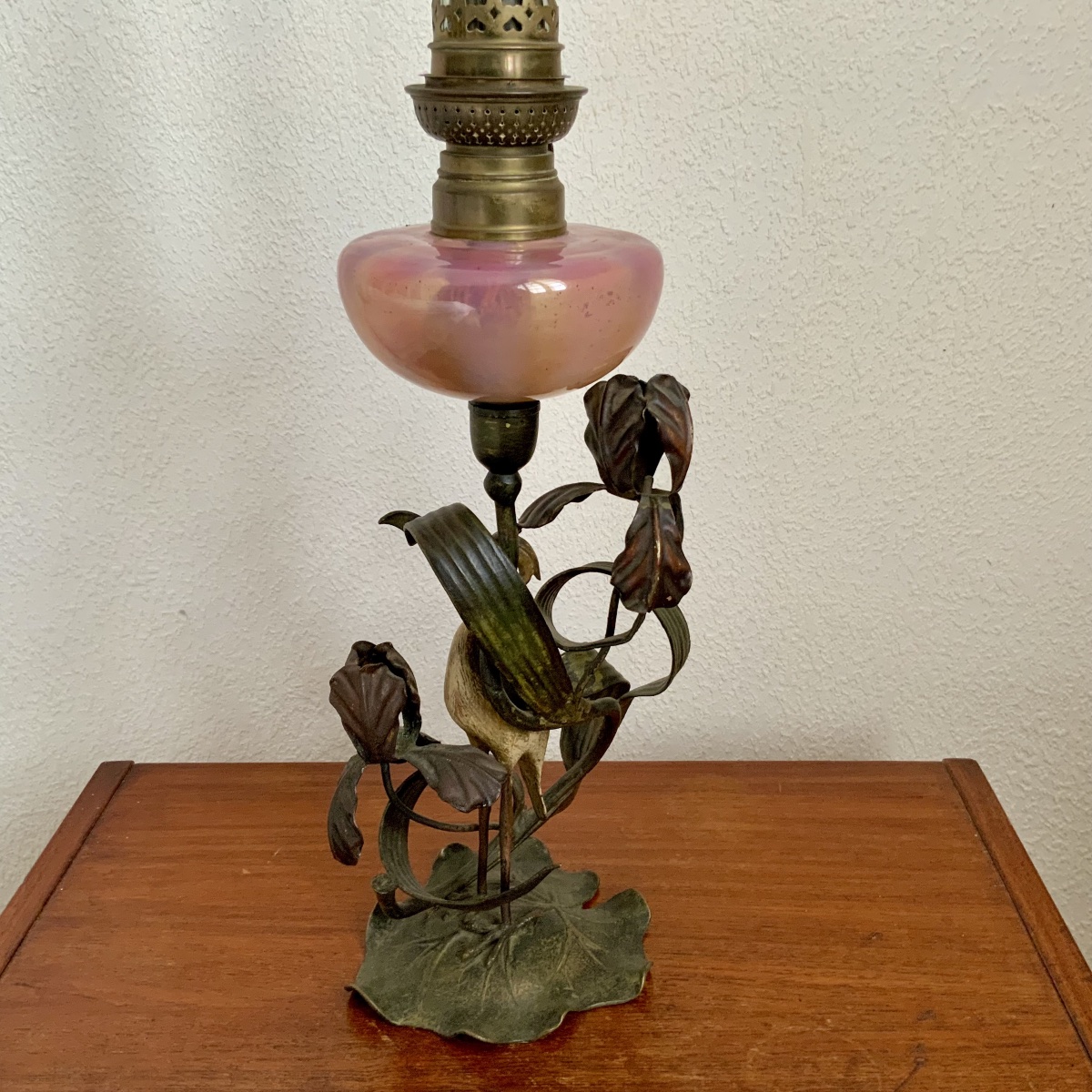 Art Nouveau Heron Oil Lamp-photo-2