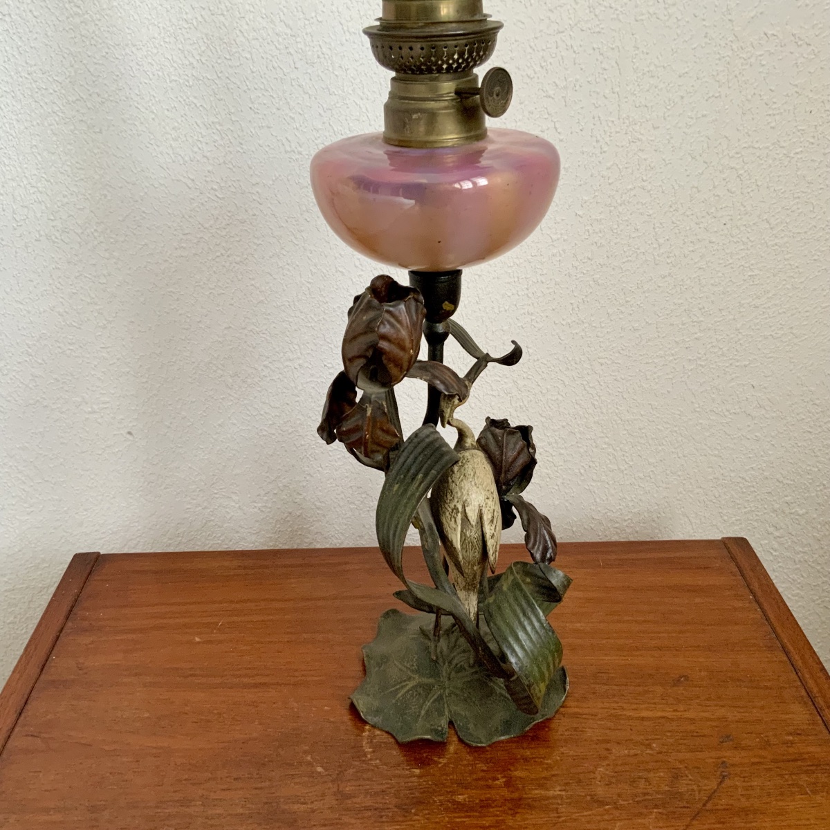 Art Nouveau Heron Oil Lamp-photo-4