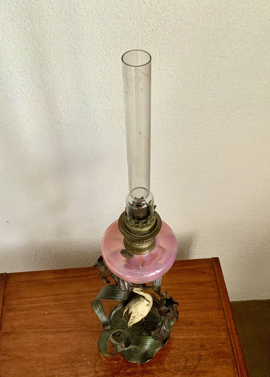 Art Nouveau Heron Oil Lamp-photo-5