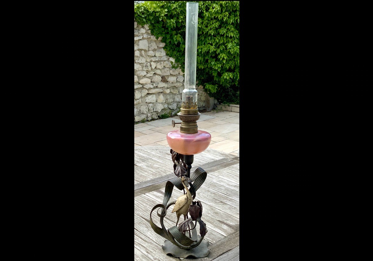 Art Nouveau Heron Oil Lamp