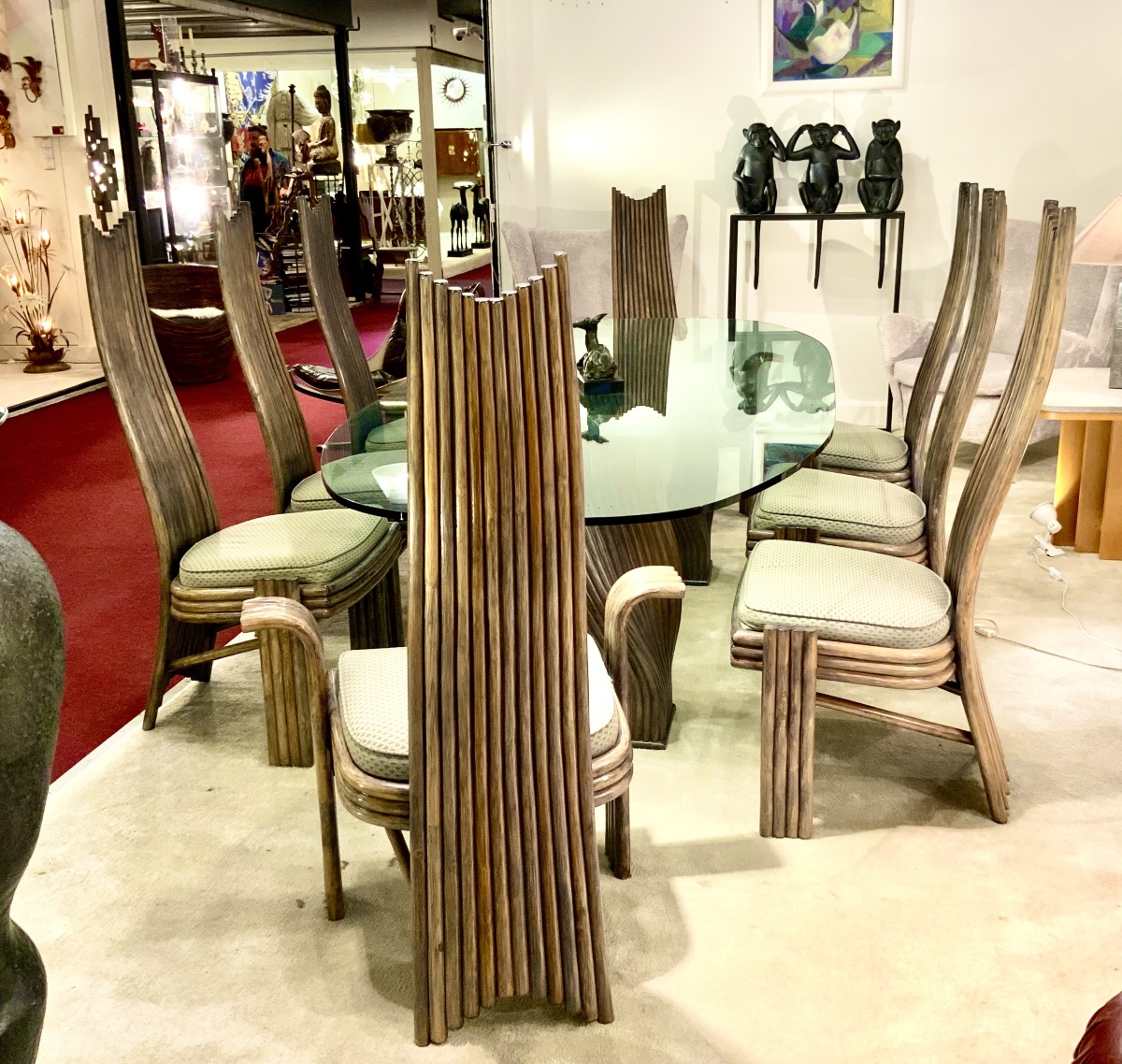 Salle à manger, table + 2 fauteuils et 6 chaises bambou design 1970/80 de Mac Guire signée-photo-2
