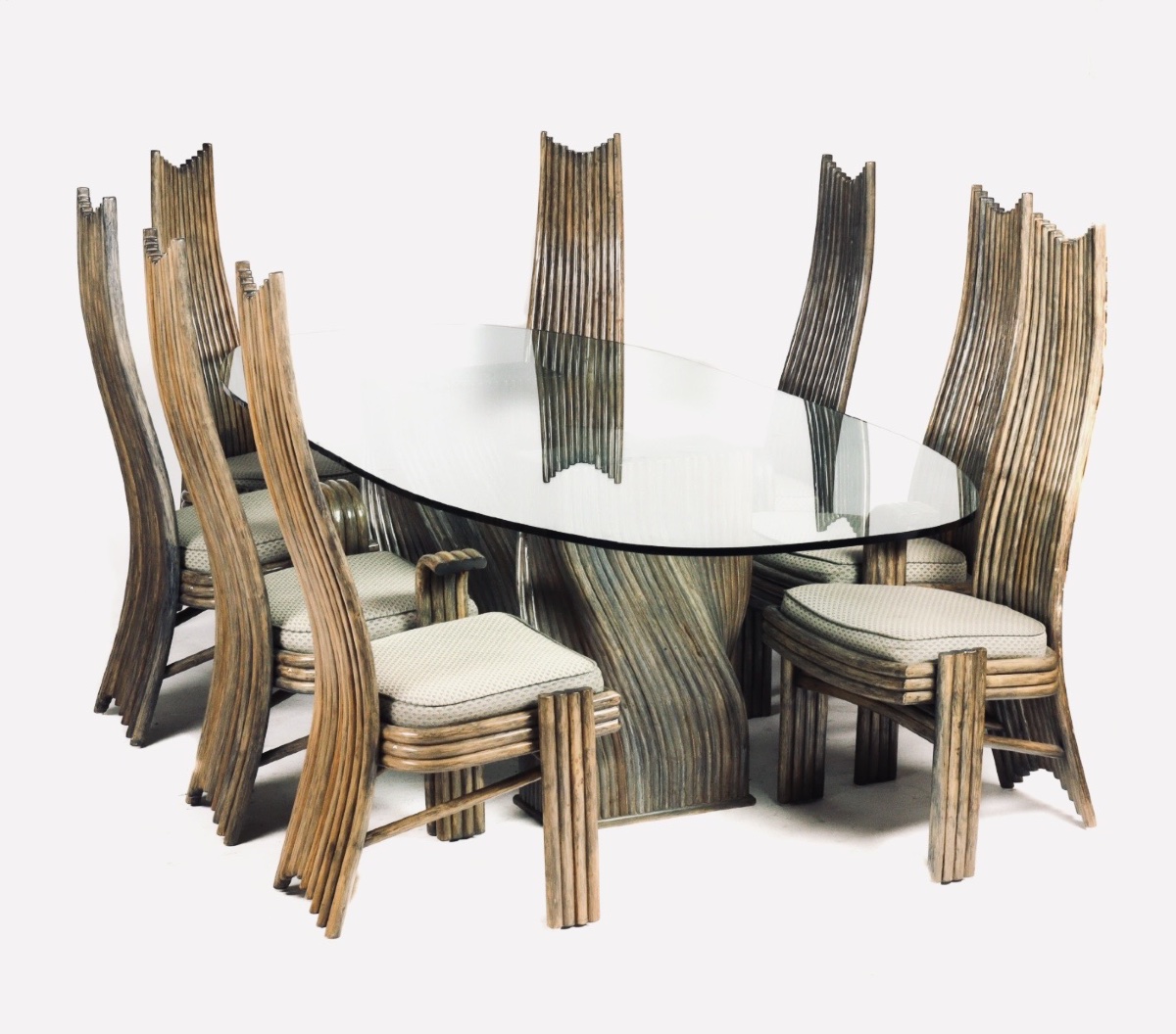 Salle à manger, table + 2 fauteuils et 6 chaises bambou design 1970/80 de Mac Guire signée-photo-5