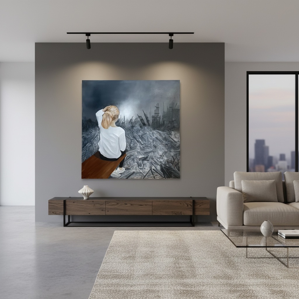 Tableau huile sur toile, fillette assise de Jean Gabriel Mondié-photo-3