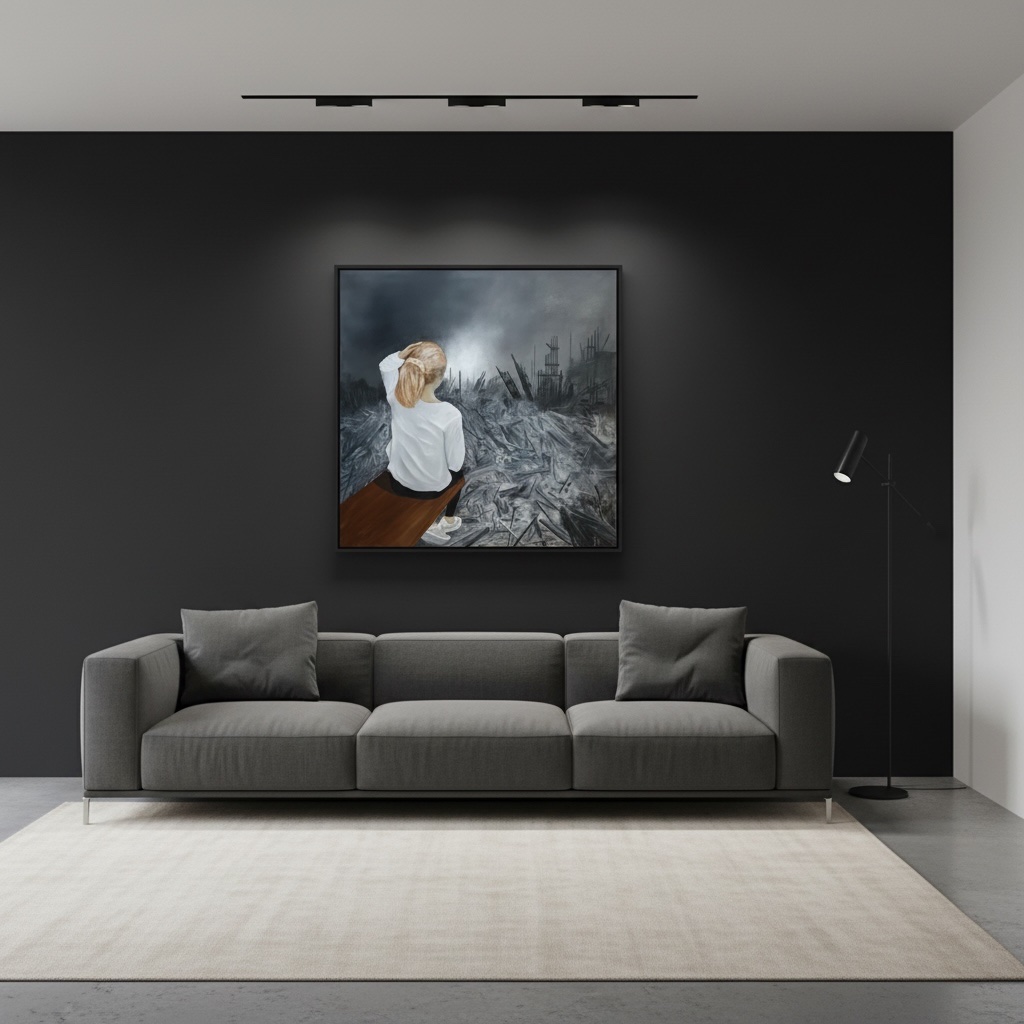Tableau huile sur toile, fillette assise de Jean Gabriel Mondié-photo-1