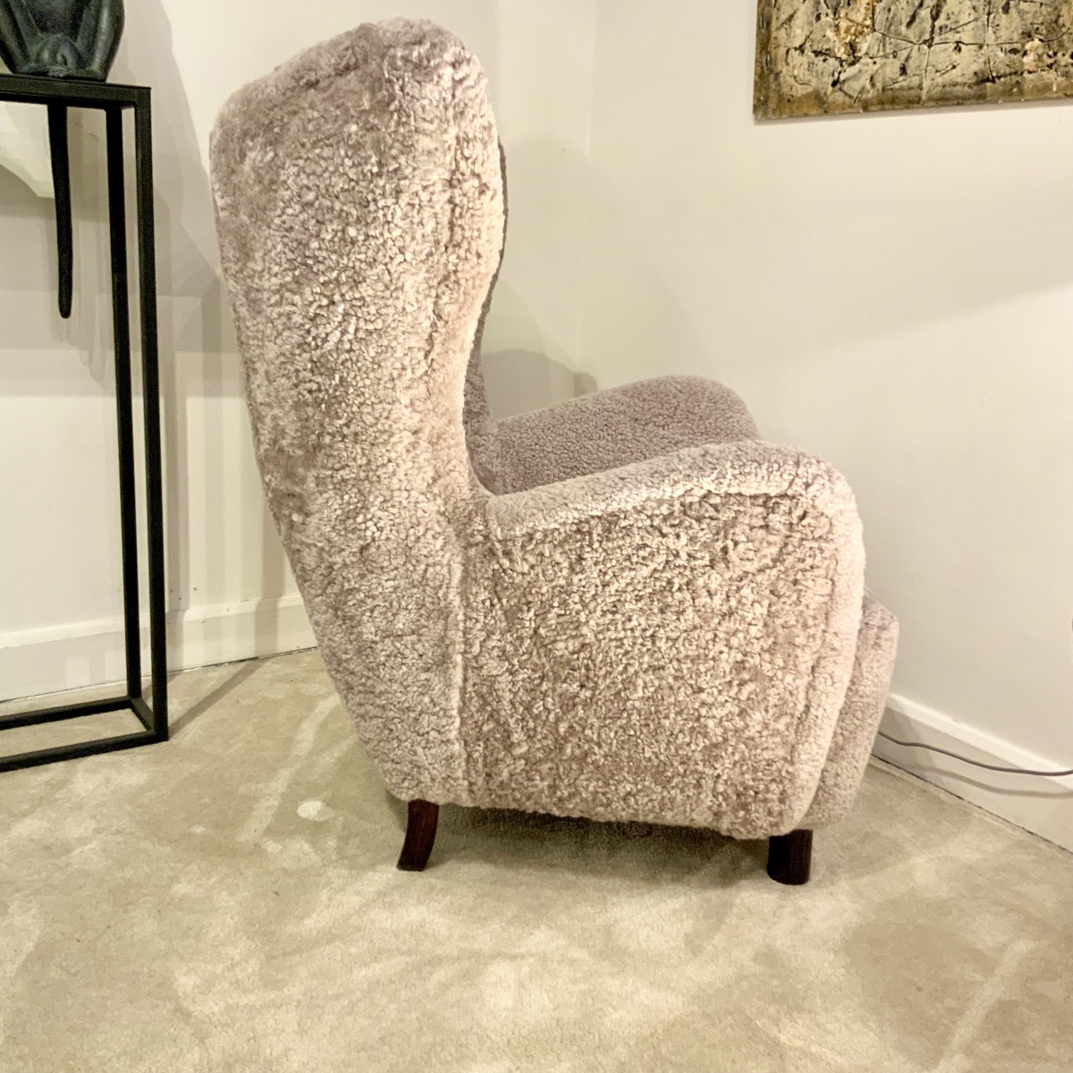 Pair Of Scandinavian Sheepskin Armchairs By Mogens Lassen-photo-2