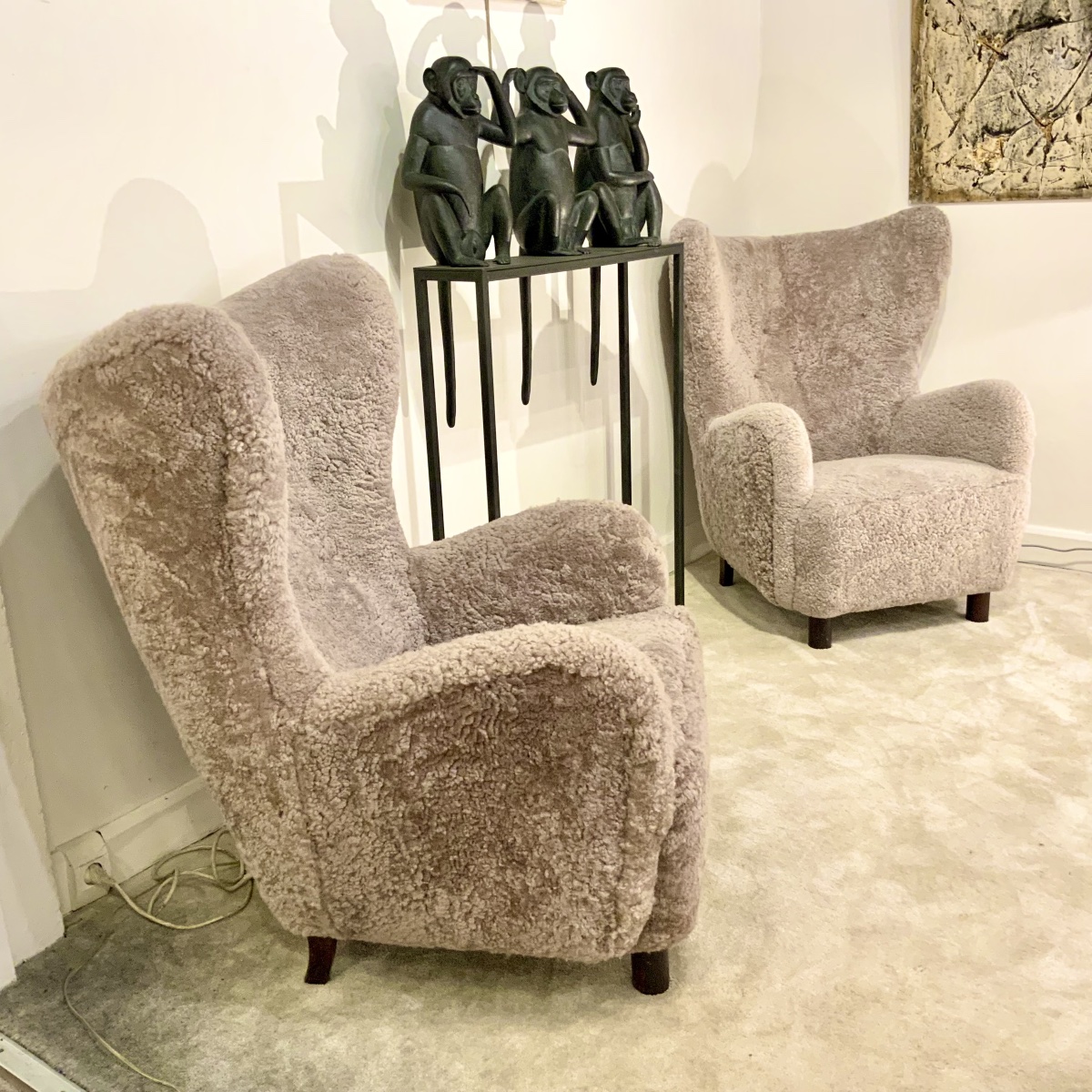 Pair Of Scandinavian Sheepskin Armchairs By Mogens Lassen-photo-4