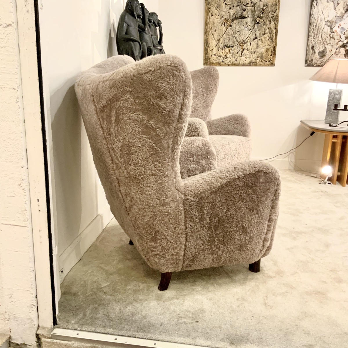 Pair Of Scandinavian Sheepskin Armchairs By Mogens Lassen-photo-1