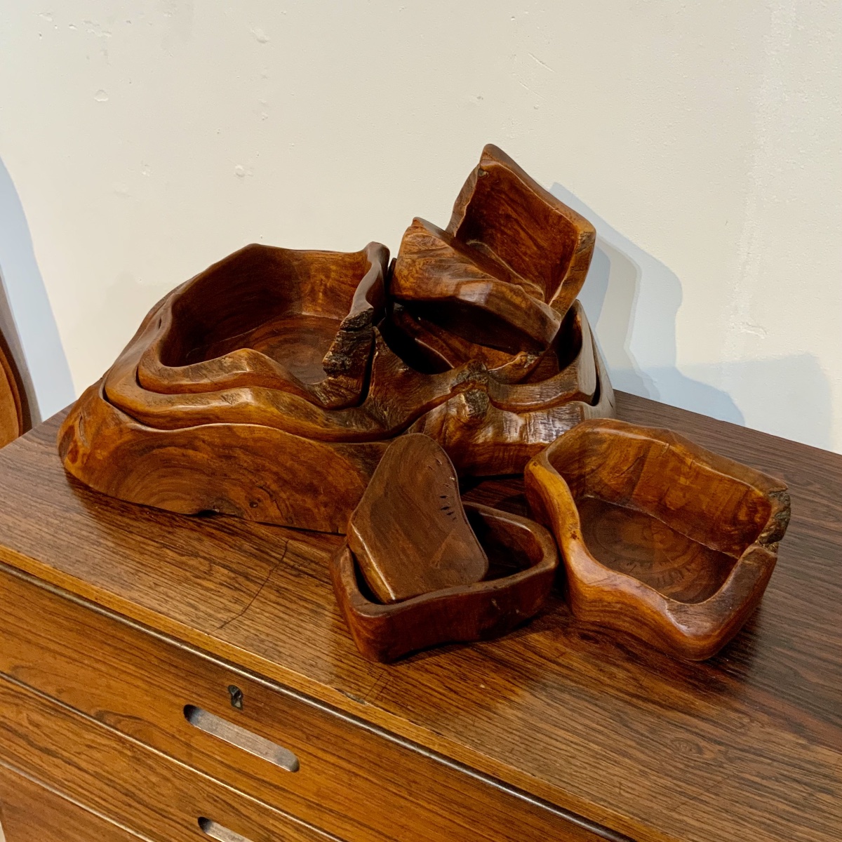 Olive Wood Trinket Tray, Carved From Solid Olive Wood, Italy, 1971