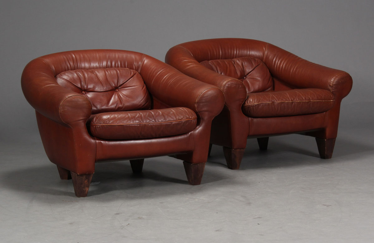 Fawn Leather Lounge Including A Sofa And Three Armchairs.-photo-1