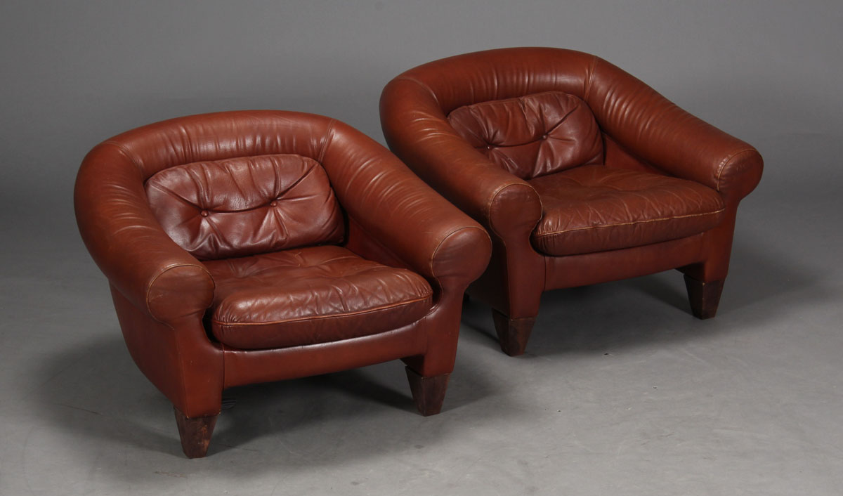 Fawn Leather Lounge Including A Sofa And Three Armchairs.-photo-3