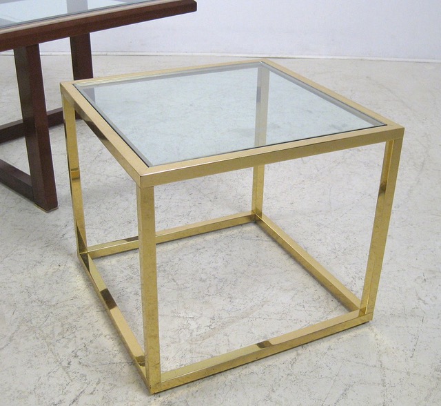 Table basse bois et laiton doré Avec 4 Bts. De Canapé Années 1970-photo-1