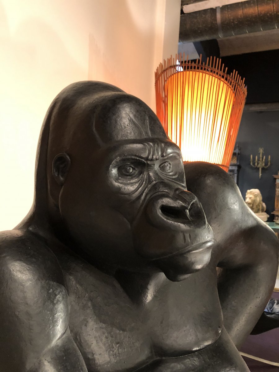 Sculpture En Bronze, Gorille Des Montagnes Mâle, Dos Argenté De Florence Jacquesson-photo-1