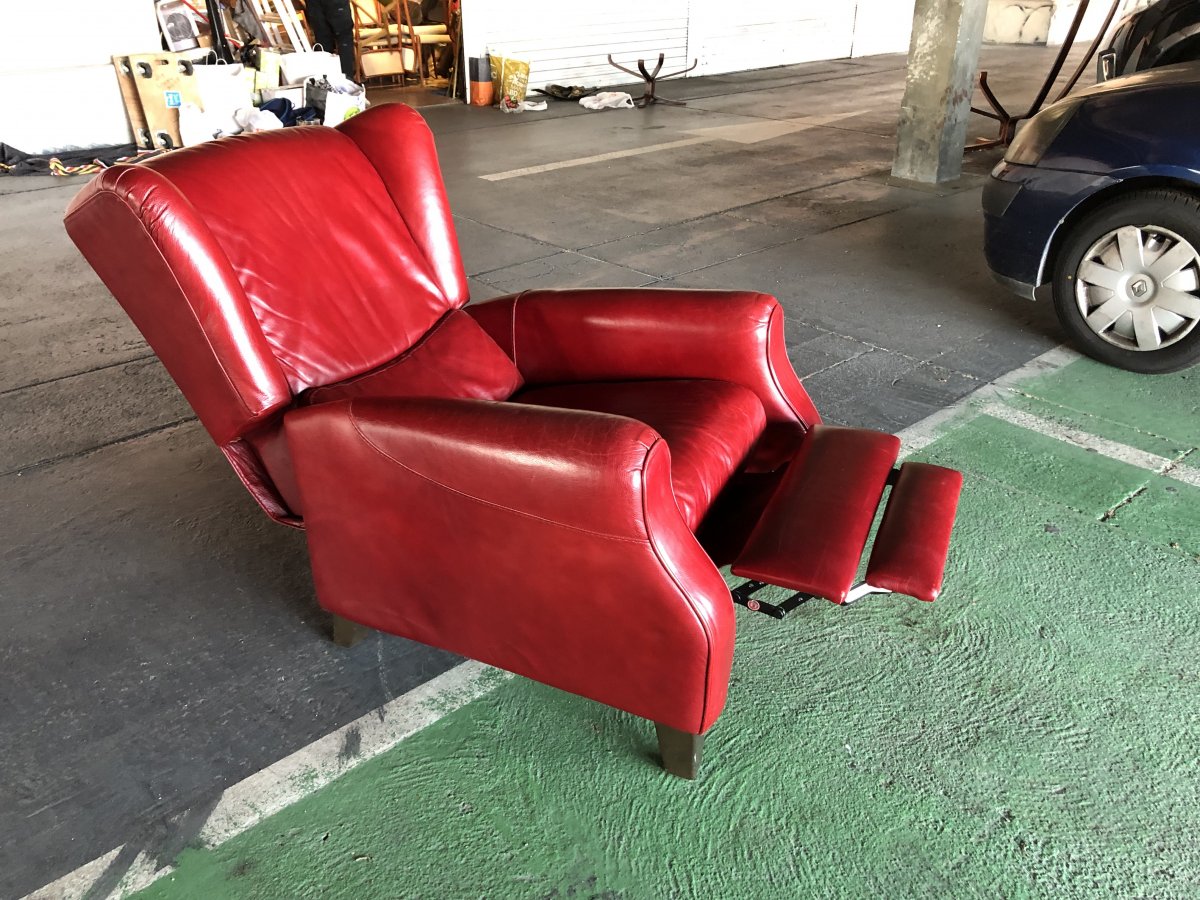 Fauteuil Italien à Système En Cuir Rouge, Natuzzi Années 1980-photo-2