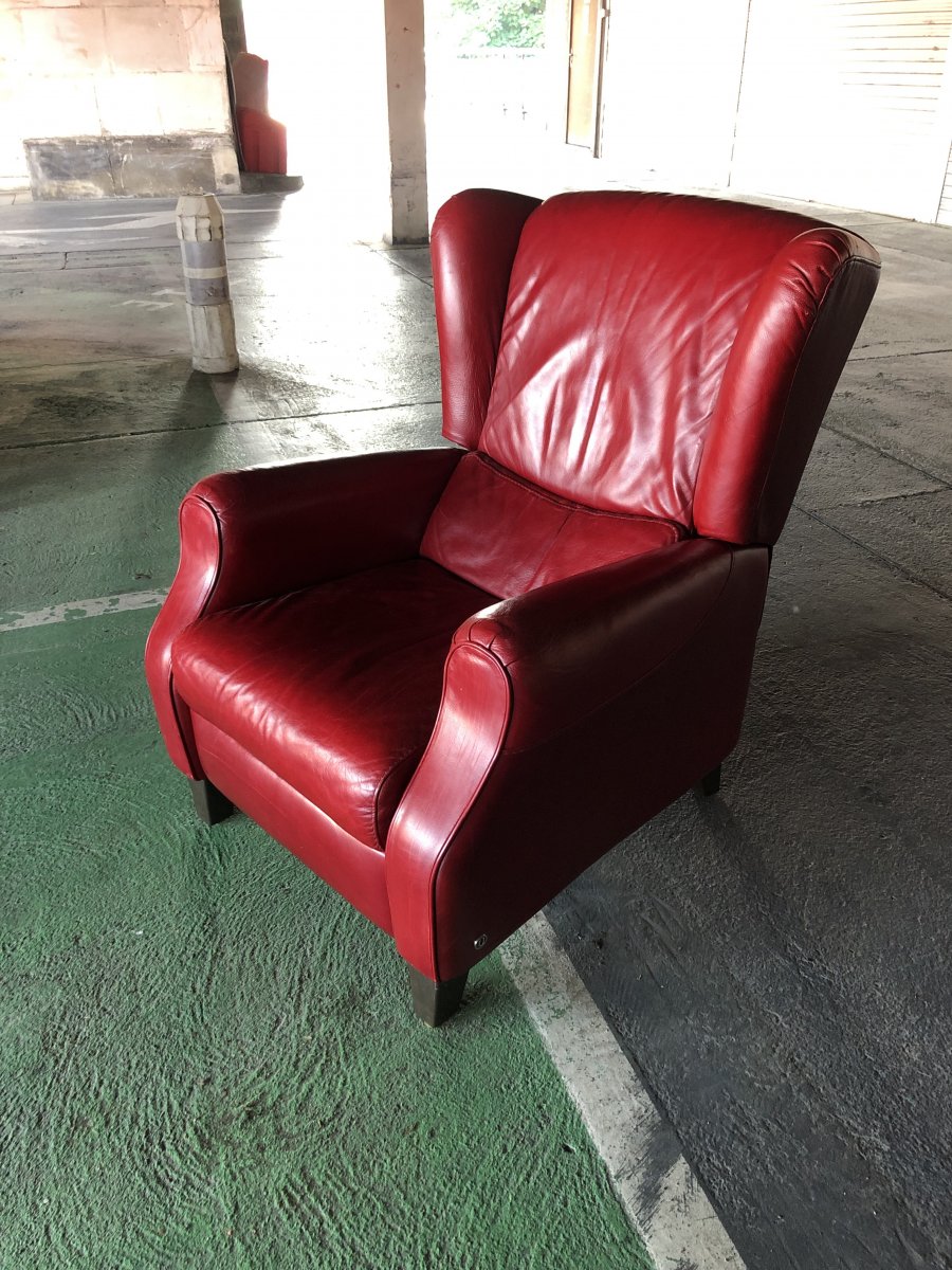 Fauteuil Italien à Système En Cuir Rouge, Natuzzi Années 1980