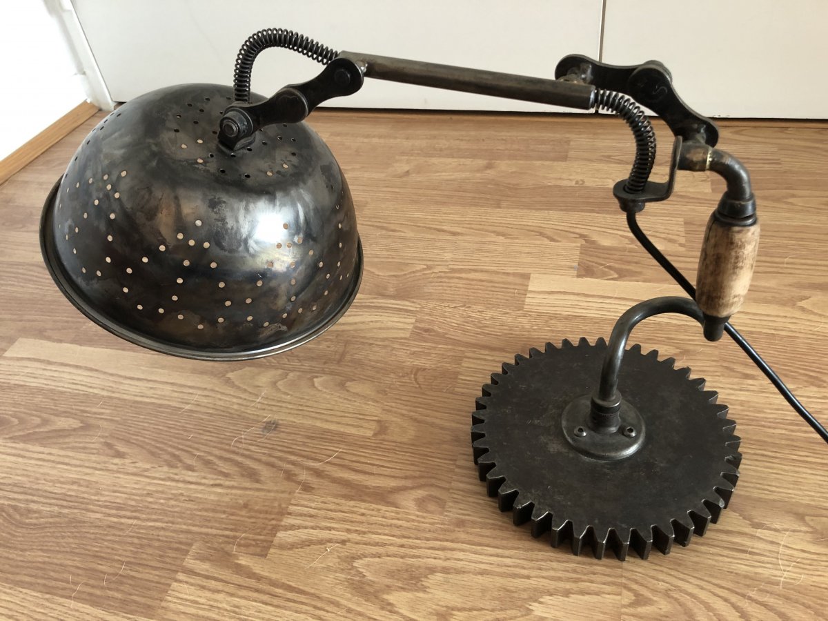 Industrial Table Lamp, Creation Of The Craft Artist Eric Sanchez, Unique Piece-photo-3