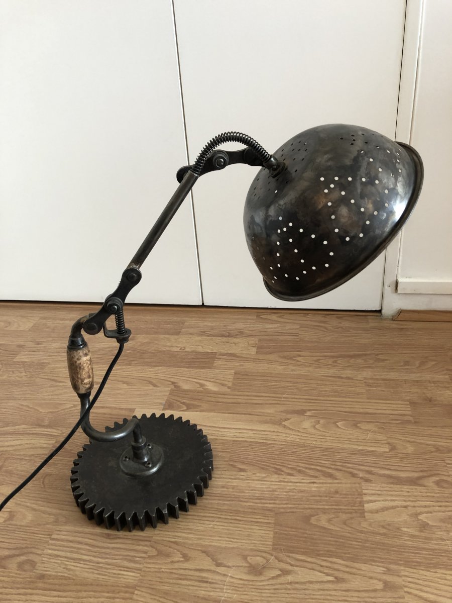 Industrial Table Lamp, Creation Of The Craft Artist Eric Sanchez, Unique Piece
