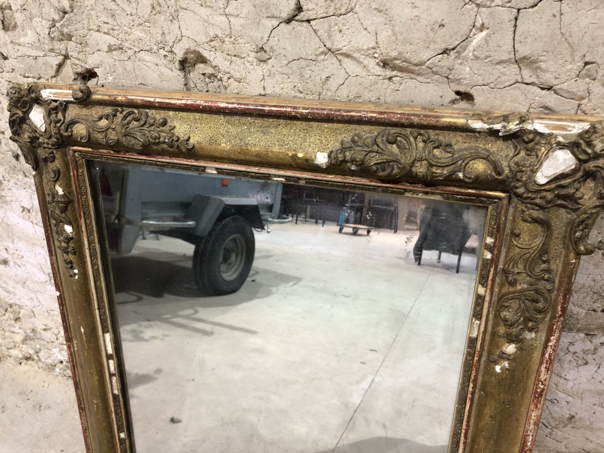 Restoration Period Mirror In Golden Stucked Wood XIXth Century-photo-2