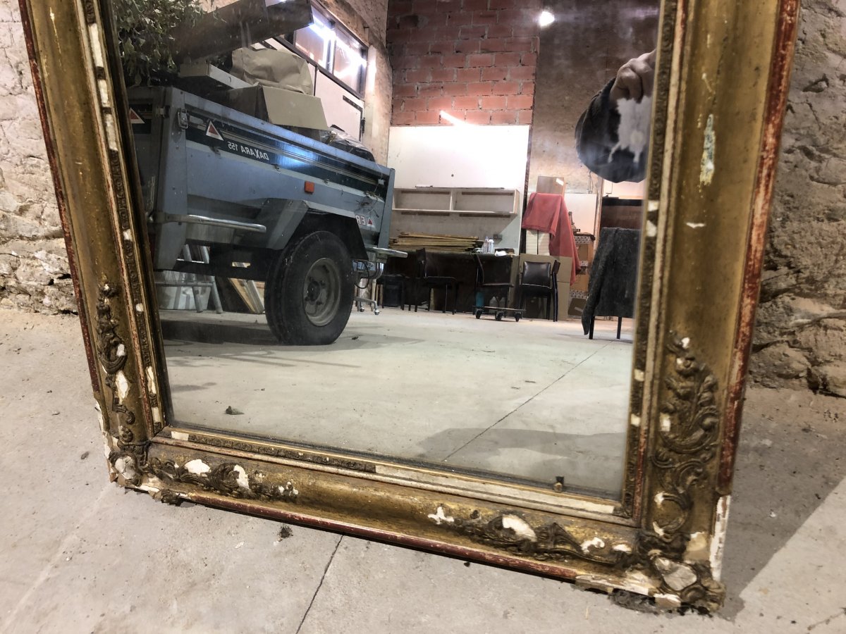 Restoration Period Mirror In Golden Stucked Wood XIXth Century-photo-3