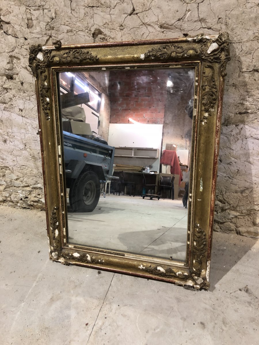 Restoration Period Mirror In Golden Stucked Wood XIXth Century