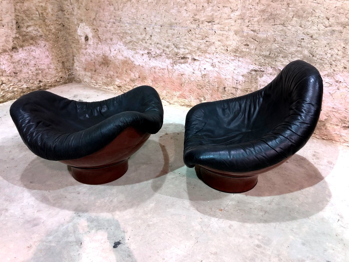 Paire De Fauteuils Italiens En Cuir -photo-6