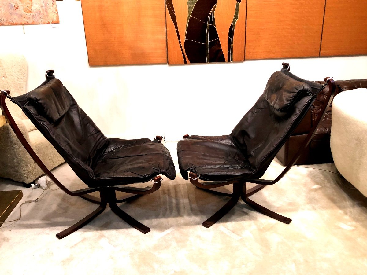 Pair Of Falcons Armchairs By Sigurd Ressel, Scandinavian Design 1980s-photo-2