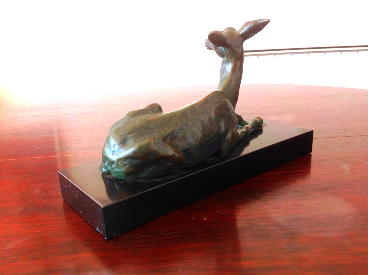 Sculpture De Biche En Bronze Signée Helber-photo-7