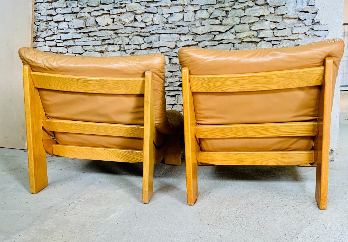 Salon From Luigi Gorgoni From Massiv Elm And Leather Roche Bobois édition 1960s/1970s-photo-4