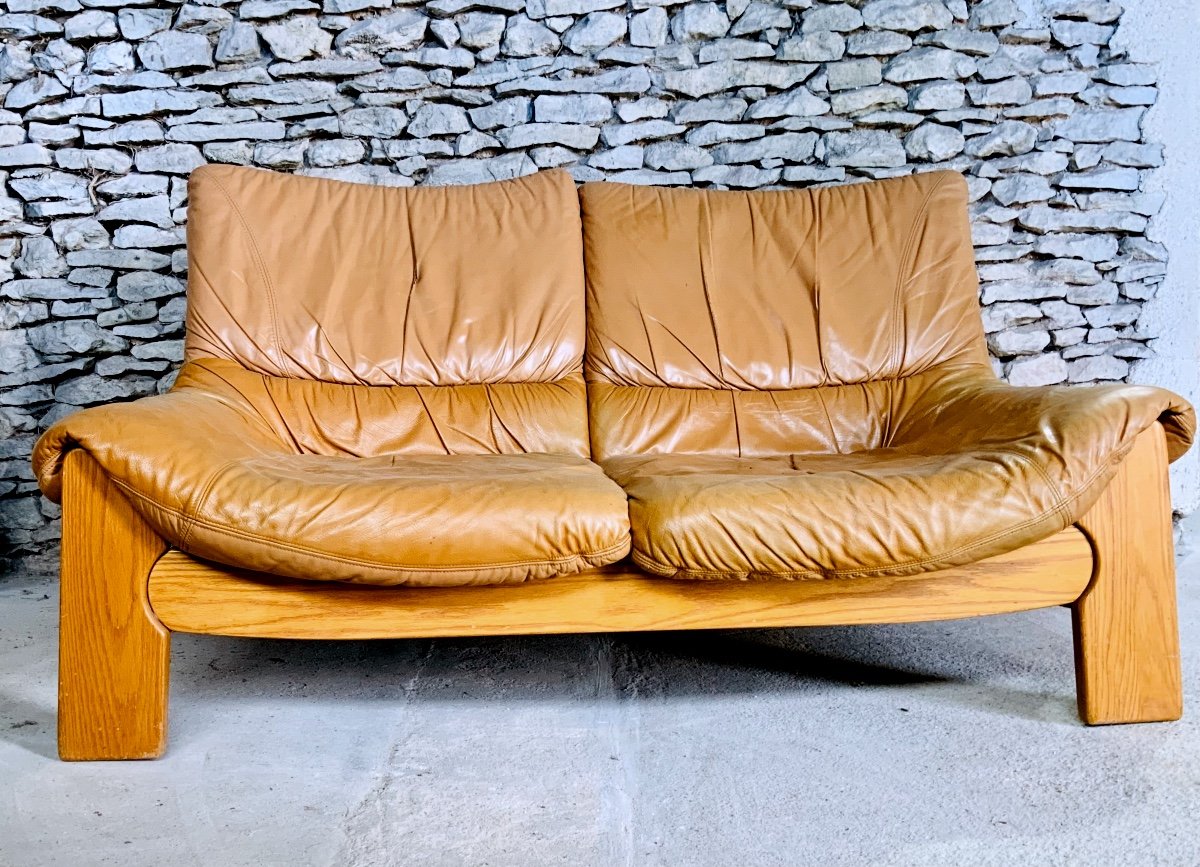 Salon From Luigi Gorgoni From Massiv Elm And Leather Roche Bobois édition 1960s/1970s-photo-1
